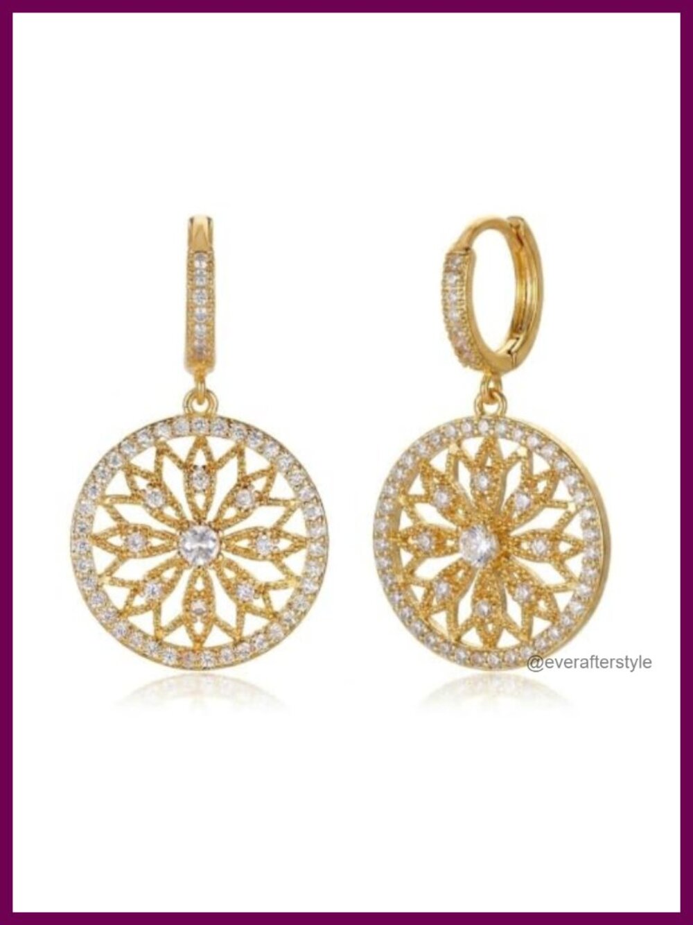 14k Solid Gold Dangle Medallion Charm Earrings for Women Crystal Sparkle Drop